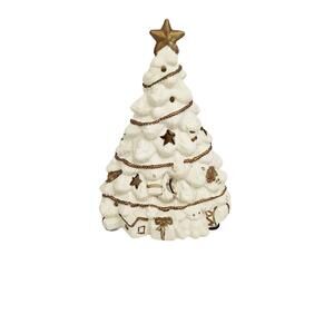 White & Gold Christmas Tree-Tea Light/Candle Holder Pierced Ceramic